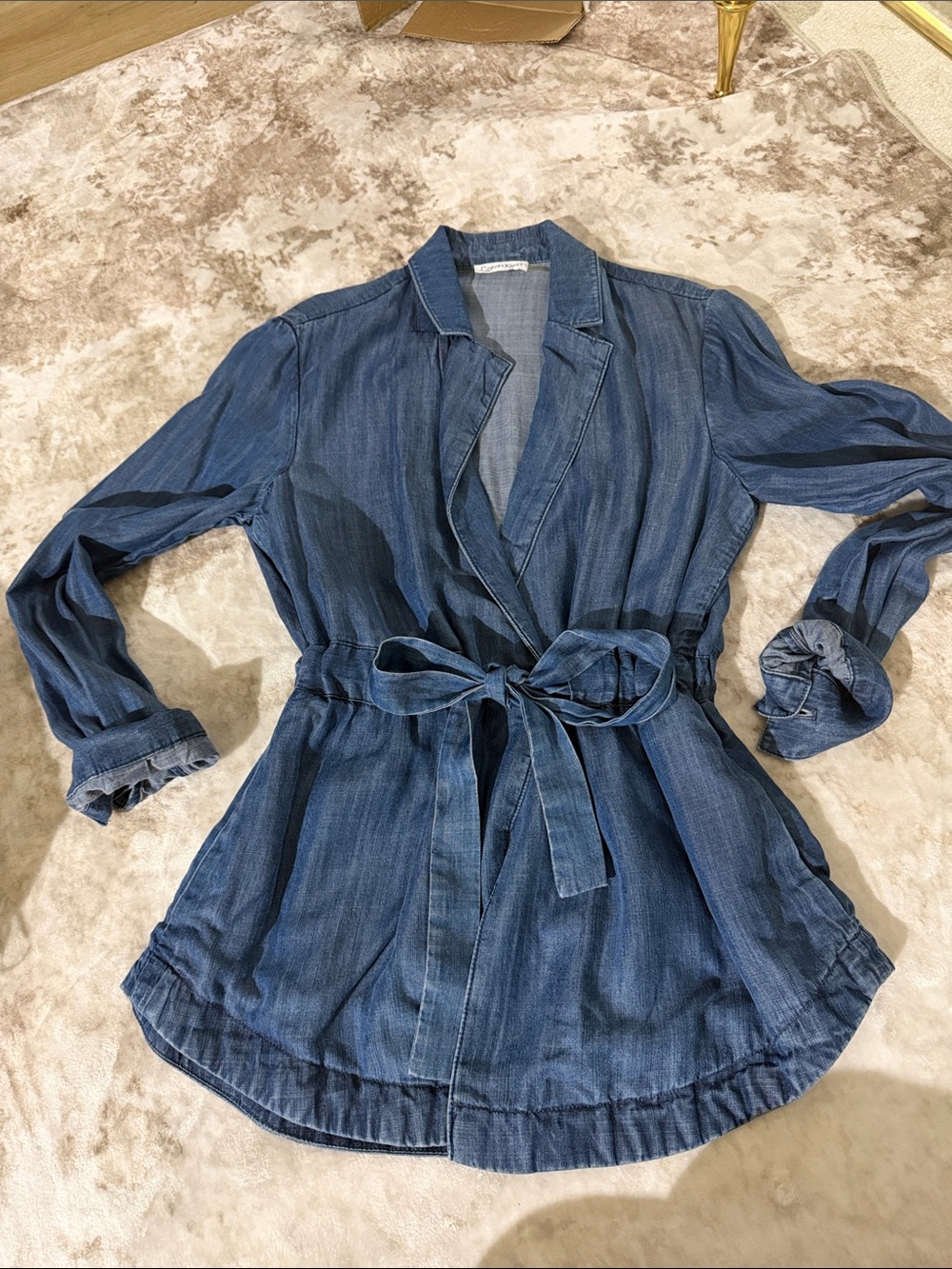 Calvin Klein Jeans Blue Denim Tie-Waist Jean Jacket